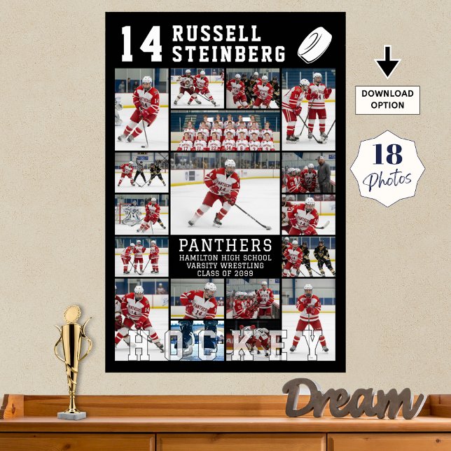 Hockey Senior Graduation 18 Photo Collage Poster (Von Creator hochgeladen)