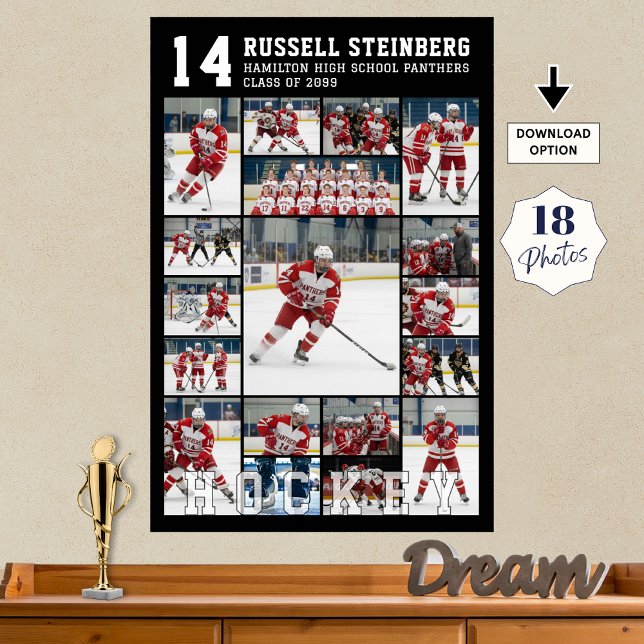 Hockey Senior Graduation 18 Photo Collage Poster (Von Creator hochgeladen)