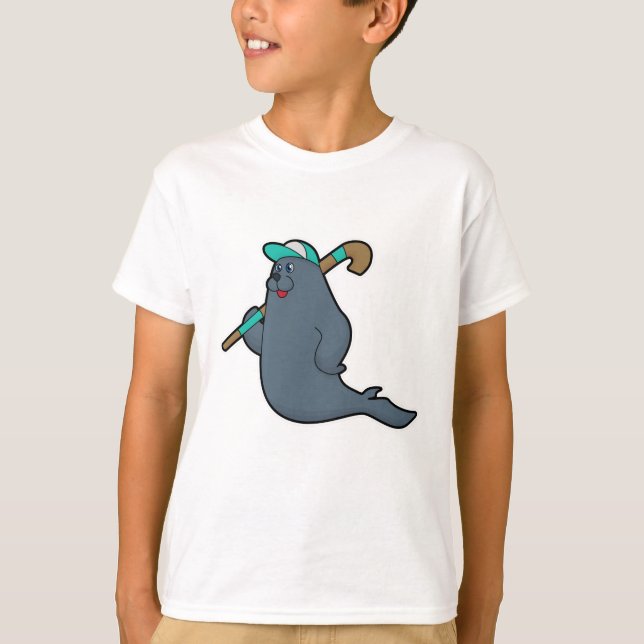 Hockey-Siegel mit Hockeystick T-Shirt (Vorderseite)