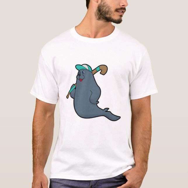 Hockey-Siegel mit Hockeystick T-Shirt (Vorderseite)