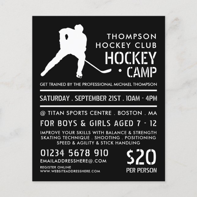 Hockey-Silhouette, Hockey-Camp-Werbung Flyer (Vorne)