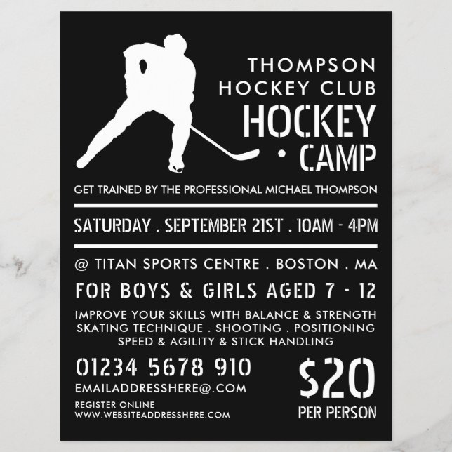 Hockey-Silhouette, Hockey-Camp-Werbung Flyer (Vorne)