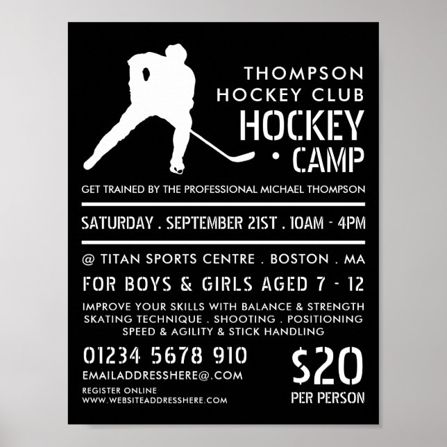 Hockey-Silhouette, Hockey-Camp-Werbung Poster (Vorne)