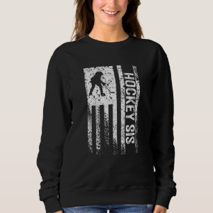 Hockey Sis Sister Distressed American Flag Sweatshirt