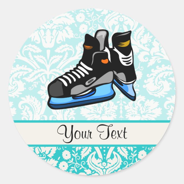 Hockey-Skate; Damask Runder Aufkleber (Vorderseite)