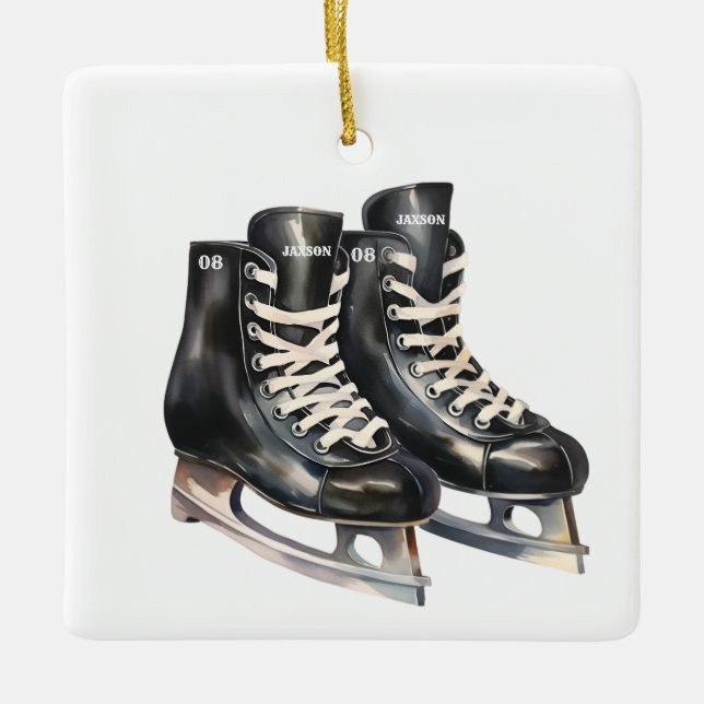 Hockey Skate personalisierter Name und Nummer Keramikornament (Vorderseite)