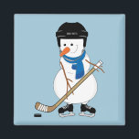 Hockey Snowman Christmas Magnet<br><div class="desc">Schneemann spielt Hockey auf dem Teich.</div>