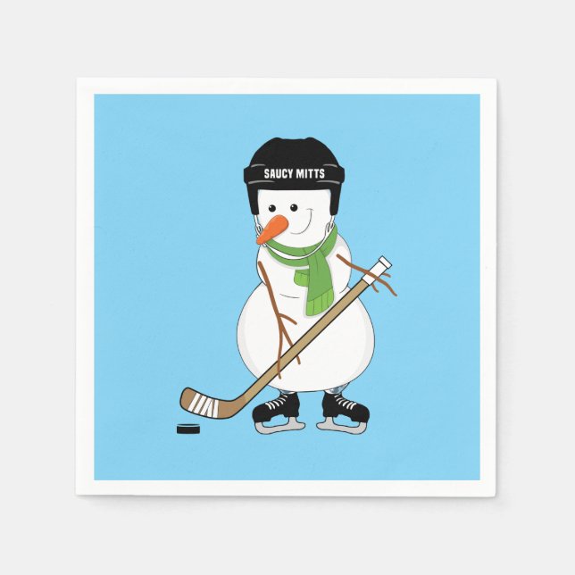 Hockey Snowman Weihnachten Serviette (Vorderseite)