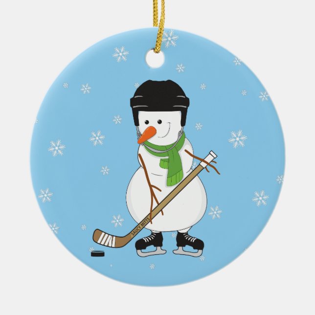 Hockey Snowman Weihnachtsdekor Keramik Ornament (Vorne)