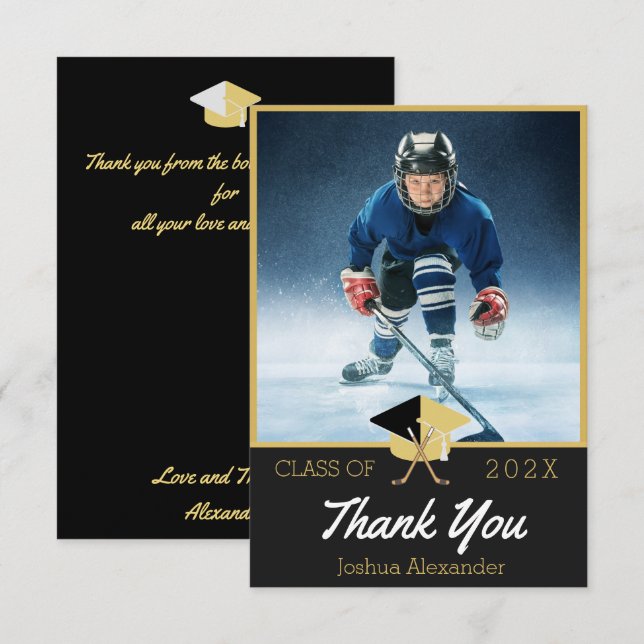Hockey-Spieler Moderne Foto Abschluss-Klasse Dankeskarte (Vorne/Hinten)