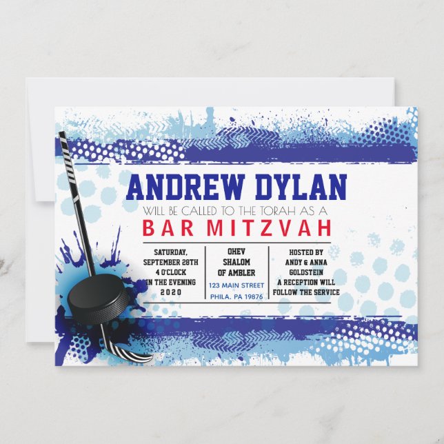 HOCKEY SPLASH Bar Mitzvah Invitation (Devant)