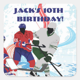 Hockey Sports Birthday Party Quadratischer Aufkleber