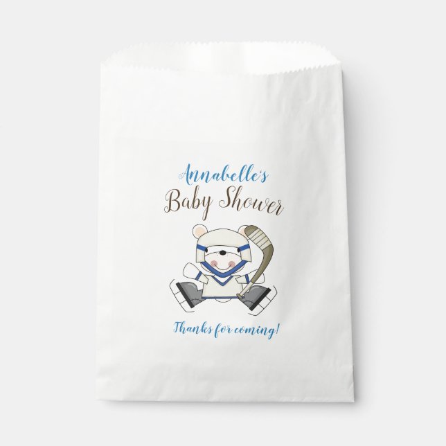 Hockey Sports Polar Bear Baby Dusche Geschenktütchen (Vorderseite)