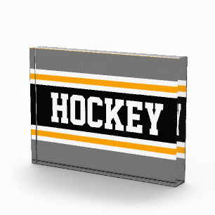 HOCKEY Sporty Graue, Schwarz-weiße, gelbe Streifen Fotoblock