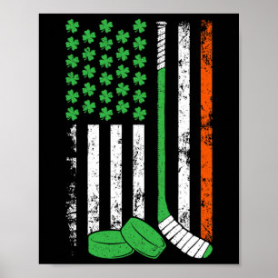Hockey St Patricks Day American Flag Kleeblatt Iri Poster