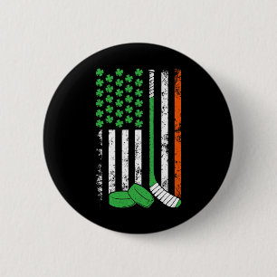 Hockey St. Patricks Day Amerikanische Flagge Shamr Button