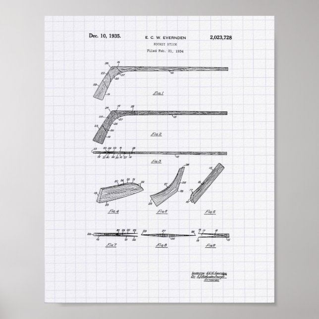 Hockey Stick 1935 Patent Art - Lined Peper Poster (Vorne)