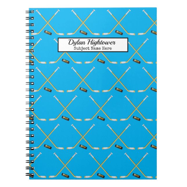 Hockey Sticks |MVP Puck Pattern Sky Blauer Name Notizblock (Vorderseite)