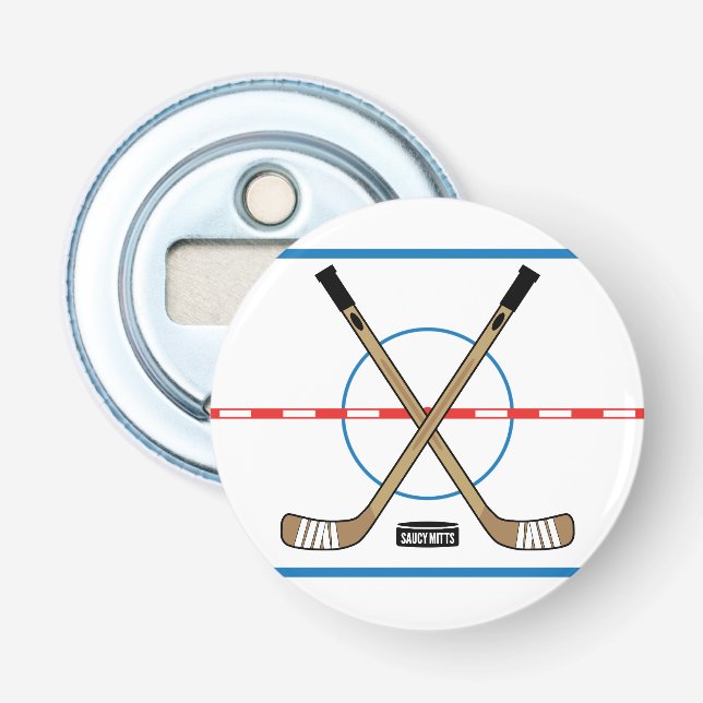 Hockey Sticks und Center Ice Team Geschenkidee Flaschenöffner (Vorderseite)