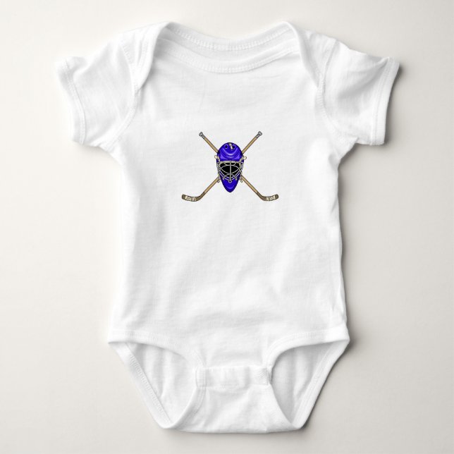 Hockey-Sturzhelm-u. Kreuz-Stöcke blau Baby Strampler (Vorderseite)