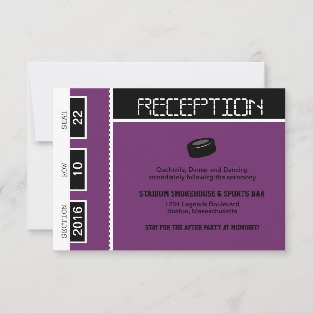 Hockey Ticket Hochzeitsempfang Einladung (Vorderseite)