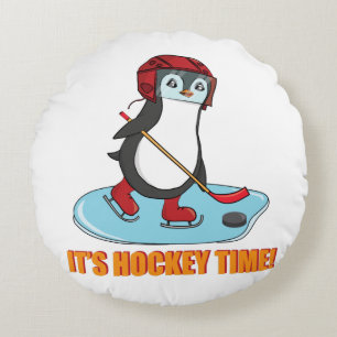 Hockey Time - Niedlicher Pinguin-Eishockey Rundes Kissen