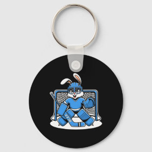 Hockey-Torwart-Bunny-Blau-Netz-Pads-Schläger-Helm Schlüsselanhänger