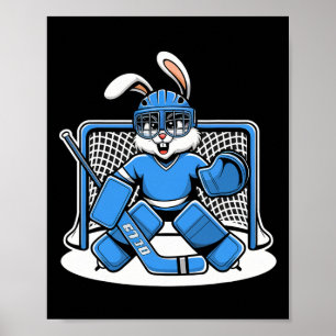 Hockey-Torwart Bunny Blue-Netz-Pads-Schläger-Helm Poster