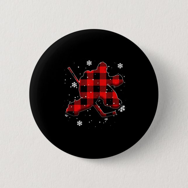 Hockey-Torwart-Kariert-Weihnachten  Button (Vorderseite)