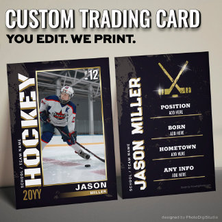 Hockey Trading Card Hockey Player Card Black Gold Telefonnummerkarte