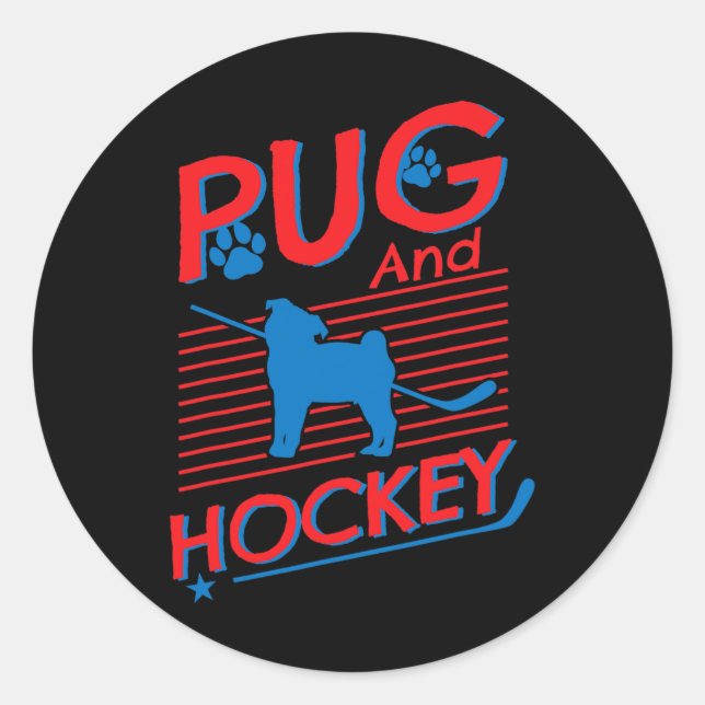 Hockey und Mops Hunde Mops und Hockey Liebhaber Runder Aufkleber (Vorderseite)