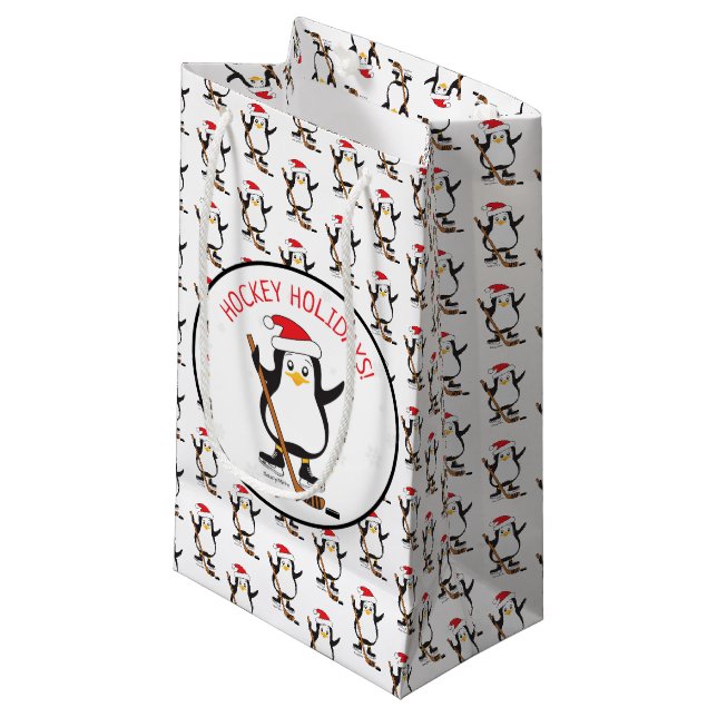 Hockey Vacances Hockey Pingouin petit cadeau sac (Devant Angle)