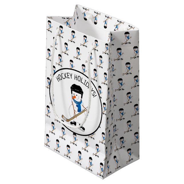 Hockey Vacances Hockey Snowman Petit sac cadeau (Devant Angle)