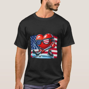 Hockey Valentinstag Valentine Us Flag Sungles Pa T-Shirt