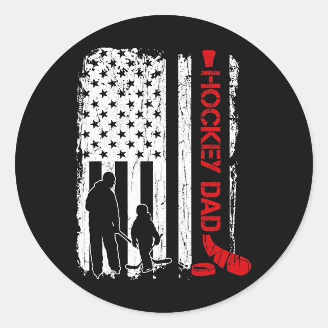 Hockey-Vater-Gift-Hockey-Amerikanische Flagge Runder Aufkleber (Vorderseite)