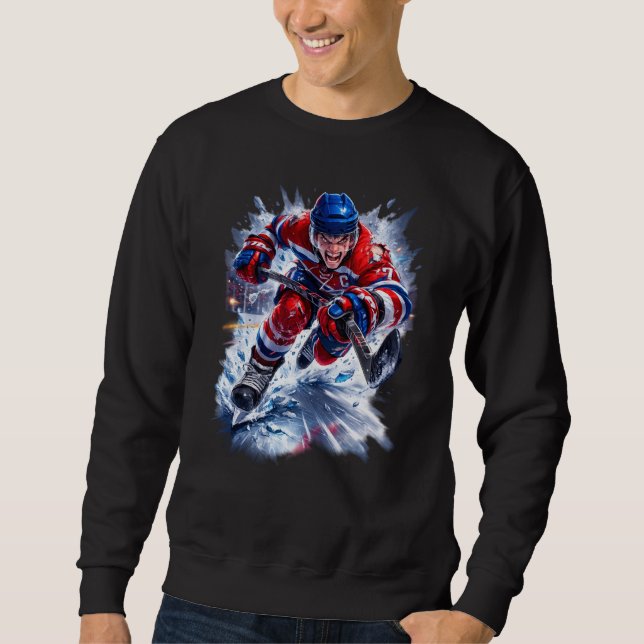 Hockey Warrior Red White & Blue Ice Burst Sweatshirt (Vorderseite)