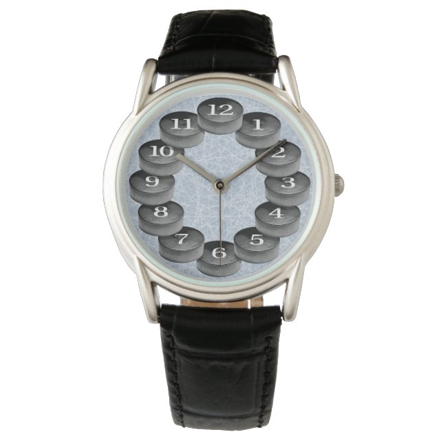 Hockey Watch Classic Black Leather Armbanduhr (Vorderseite)