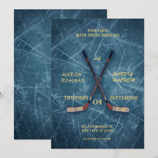 Hockey Wedding Invitation – Sporty & Romantic Desi Einladung (Vorne/Hinten)