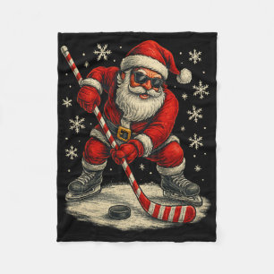 Hockey Weihnachten Lustiger Santa spielt Eishockey Fleecedecke