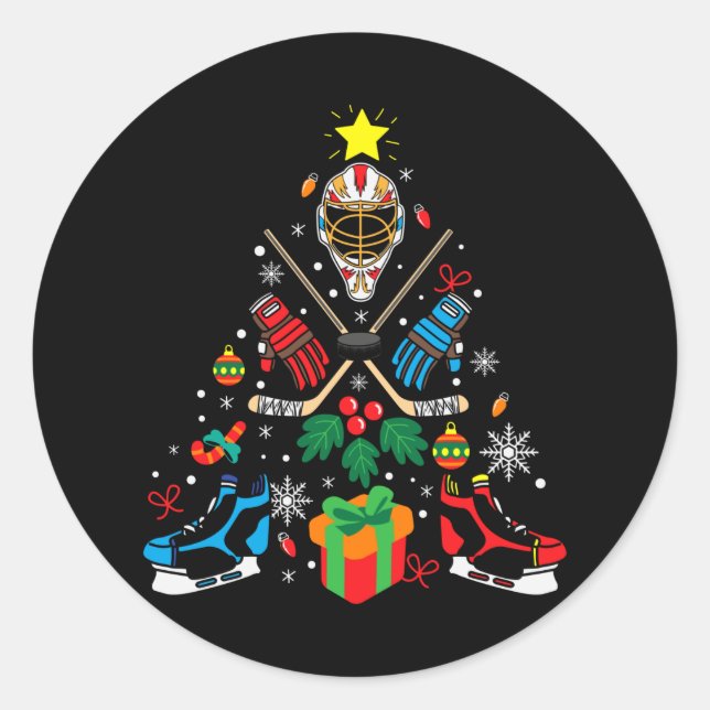 Hockey Weihnachtsbaum Geschenk, Hockey Liebhaber H Runder Aufkleber (Vorderseite)