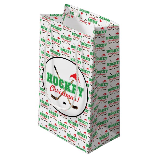 Hockey Weihnachtshockey-Sticks und Weihnachtsmannm Kleine Geschenktüte (Vorderseite Schrägansicht)