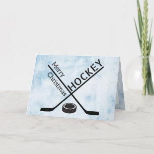 Hockey-Weihnachtskarte - Blauer Eis-Schläger-Puck Karte