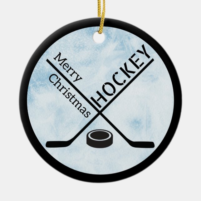 Hockey Weihnachtskreisschmuck - Blaue Eisstäbe Keramik Ornament (Vorne)