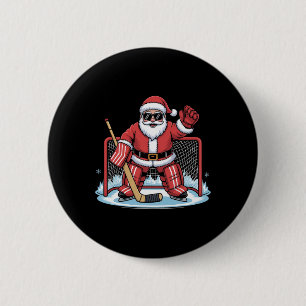 Hockey Weihnachtsmann Torwart Lustig Eishockey Win Button