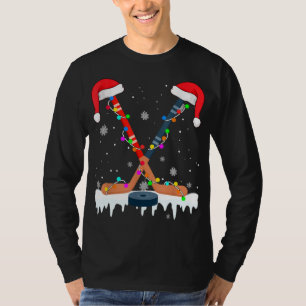 Hockey Weihnachtsmannmütze Christmas Lights Funny  T-Shirt