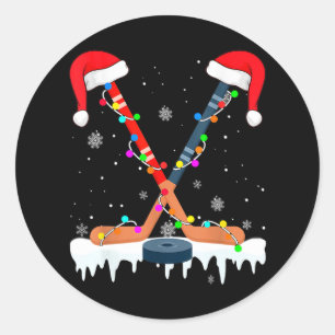 Hockey Weihnachtsmannmütze Weihnachtsbeleuchtung S Runder Aufkleber