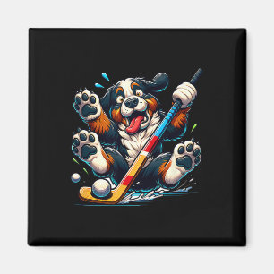 Hockey Welpe Berner Sennenhund Eislaufbahn Spaß _1 Magnet