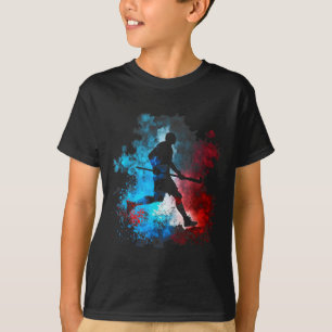 Hockeyfeld Hockeyspieler Flammen Retro Feld T-Shirt