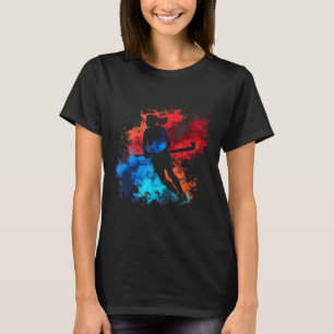 Hockeyfeld Hockeyspieler Flammen Retro Fiel T-Shirt