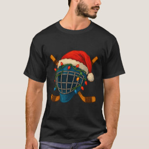 Hockeyhelm Santa Weihnachtsbeleuchtung Xmas Männer T-Shirt